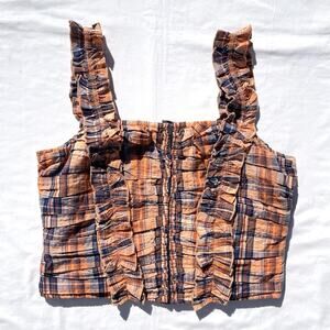 Verb Pallavi Singhee Ruffled Plaid Top Womens Small Blue Orange Crop Tank